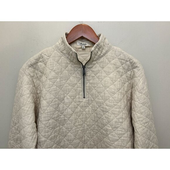 Madewell half zip sweater in oatmeal quilted oversized 100% cotton Size XSmall - Picture 5 of 11